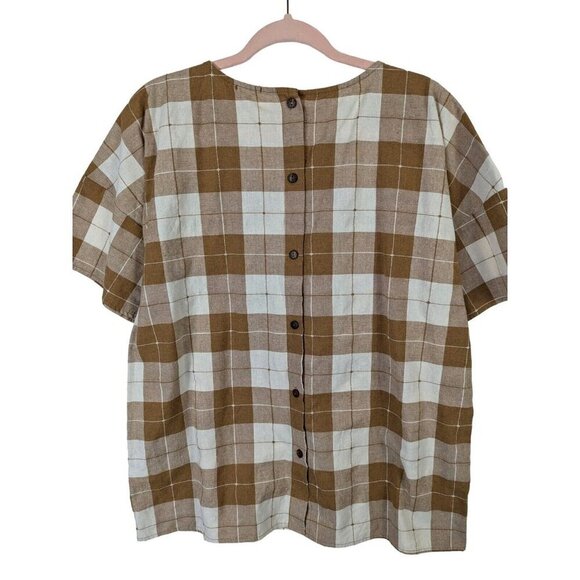 Roolee Top Women size XXL Plaid Swiss Dot Check Blouse Back Button Cottagecore - Picture 10 of 10